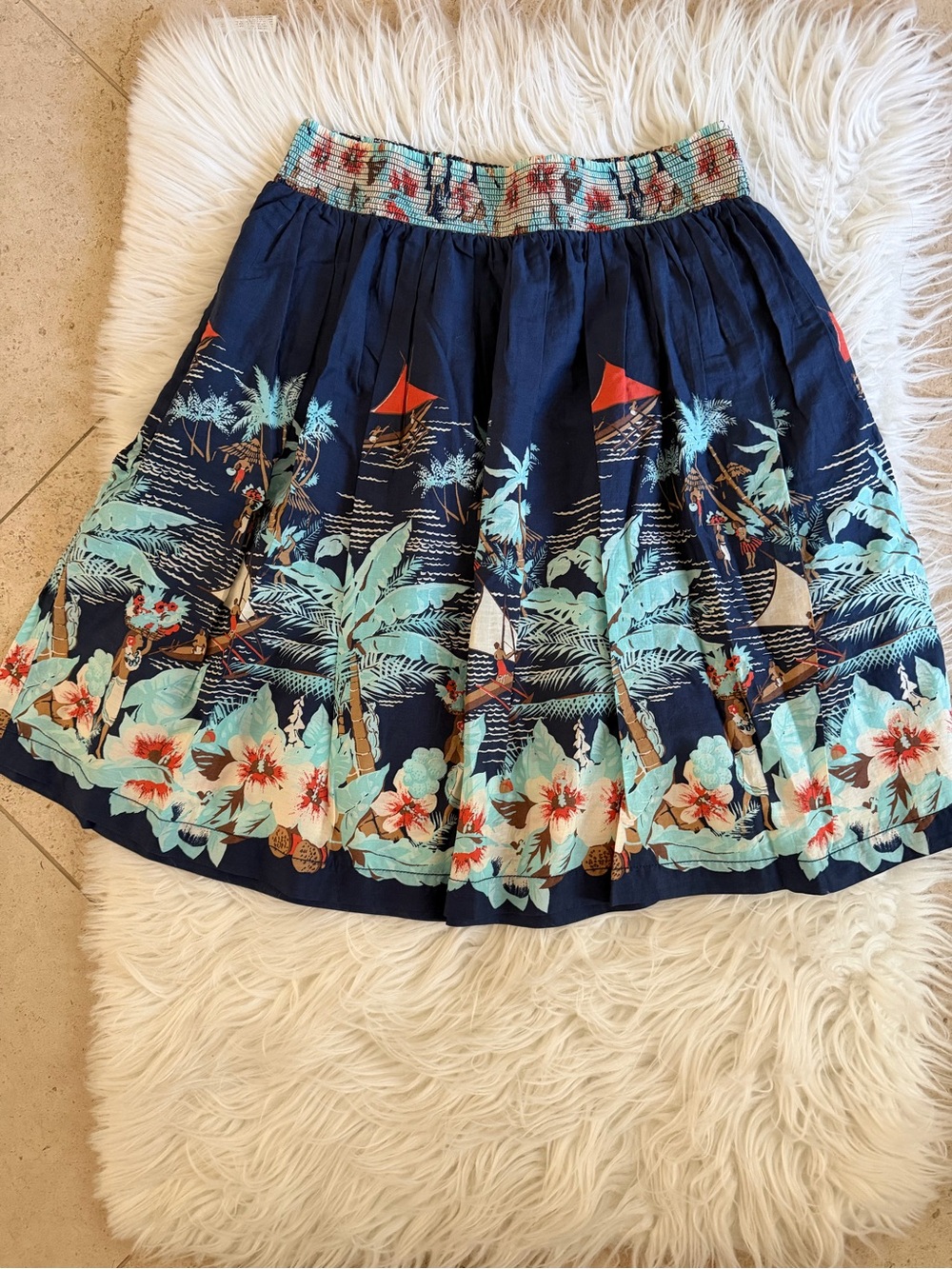 Tommy Hilfiger Navy Tropical Print A-Line 100% Cotton Skirt Ocean Sailing Floral